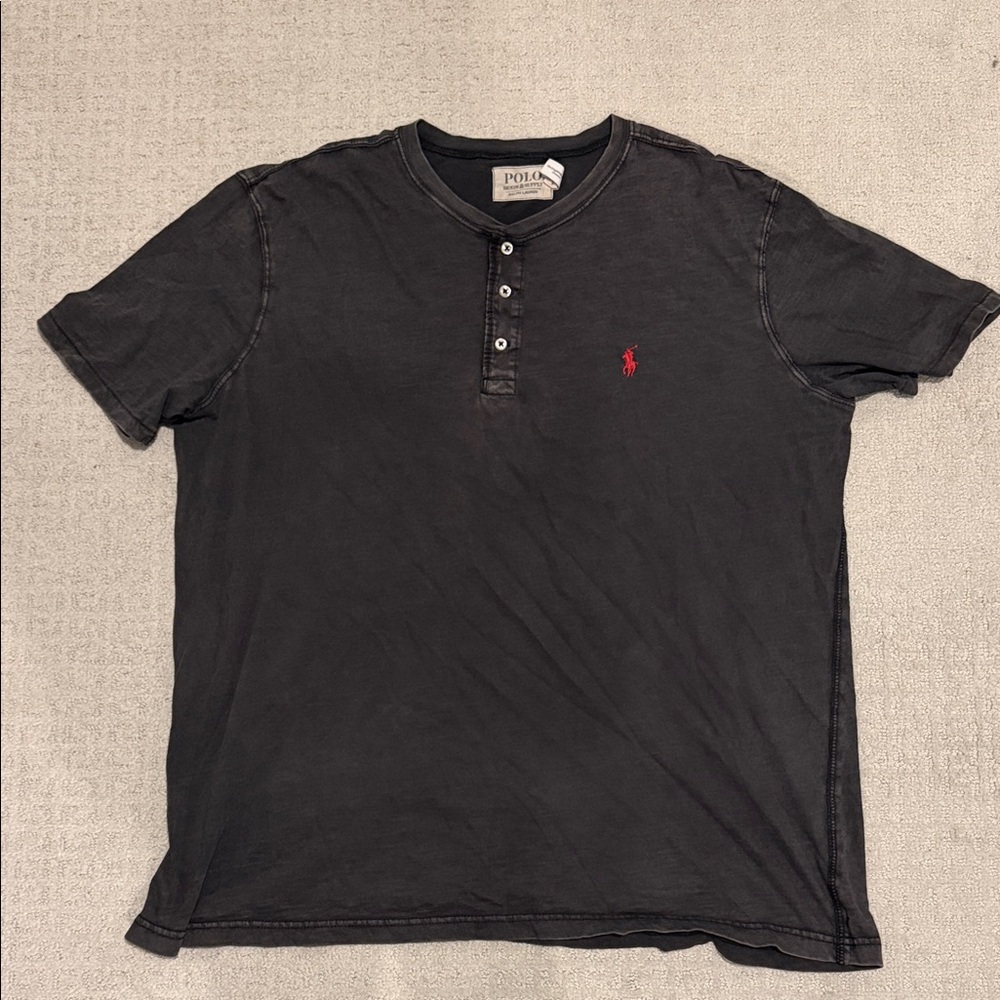 Polo by Ralph Lauren Black Short-Sleeve Henley with Red Logo